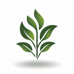 Fototapeta premium Minimalistic Green Leaf Icon on White Background