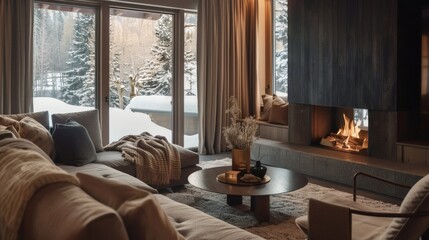 Cozy Winter Chalet Living Room Fireplace of excellence in splendor beyond compare with grace
