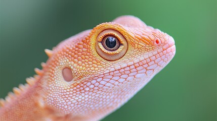 Close-up of a small, orange-pink lizard's head.  A focused view of the head, showcasing detailed scales and eyes