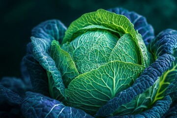 Fototapeta premium Close up of vibrant green cabbage showcasing fresh texture and beauty for culinary or floral use