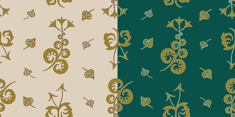 Seamless pattern of decorative fantasy golden floral elements, vector background, fabric, wallpaper, textile, paper