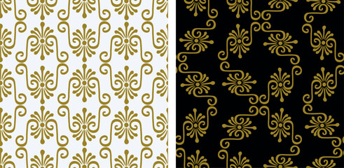 Seamless patterns of decorative vintage golden floral design elements, vector background, paper, fabric, wallpaper, textile, wrapper