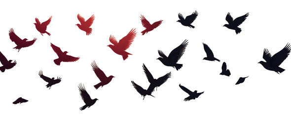 Flying birds silhouettes pattern wallpaper. PNG transparent. isolated bird flying. tattoo design. template for card, package, and wallpaper.