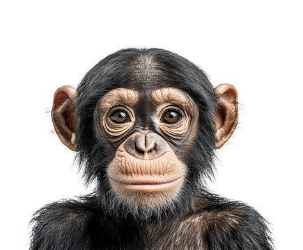 Curious baby chimpanzee portrait animal isolated on transparent background png