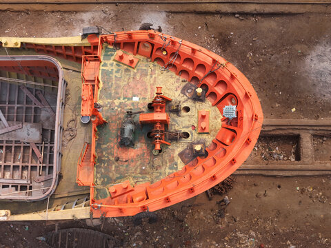 Aerial view of an industrial dockyard with ships and vessels under construction, Dhaka, Dhaka, Bangladesh.