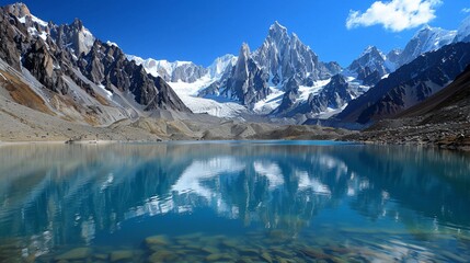 Fototapeta premium Glacial Lake Reflecting Majestic Peaks of excellence in splendor beyond compare with grace