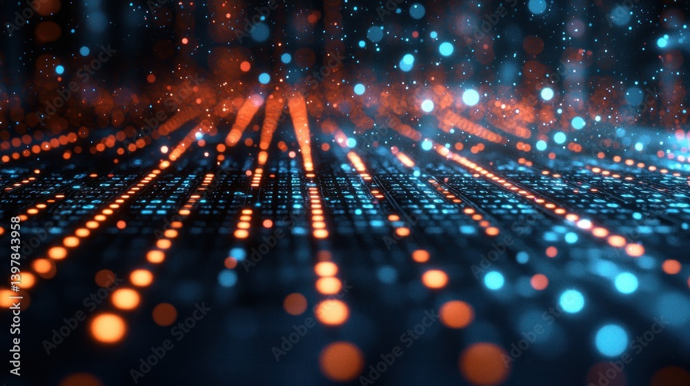 Poster abstract digital data flow: a mesmerizing visualization of interconnected data streams, glowing with