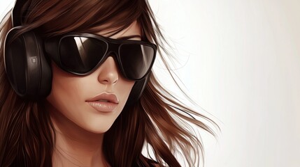 Fototapeta premium Stylish woman with headphones and sunglasses, exuding confidence and coolness