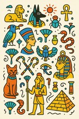 Ancient Egyptian Doodles with Gods, Symbols, and Art Elements