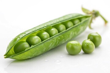 Fresh green pea close up on white backround