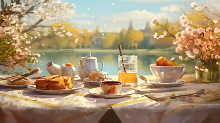 Fototapeta premium a picnic in the park on a warm, sunny day