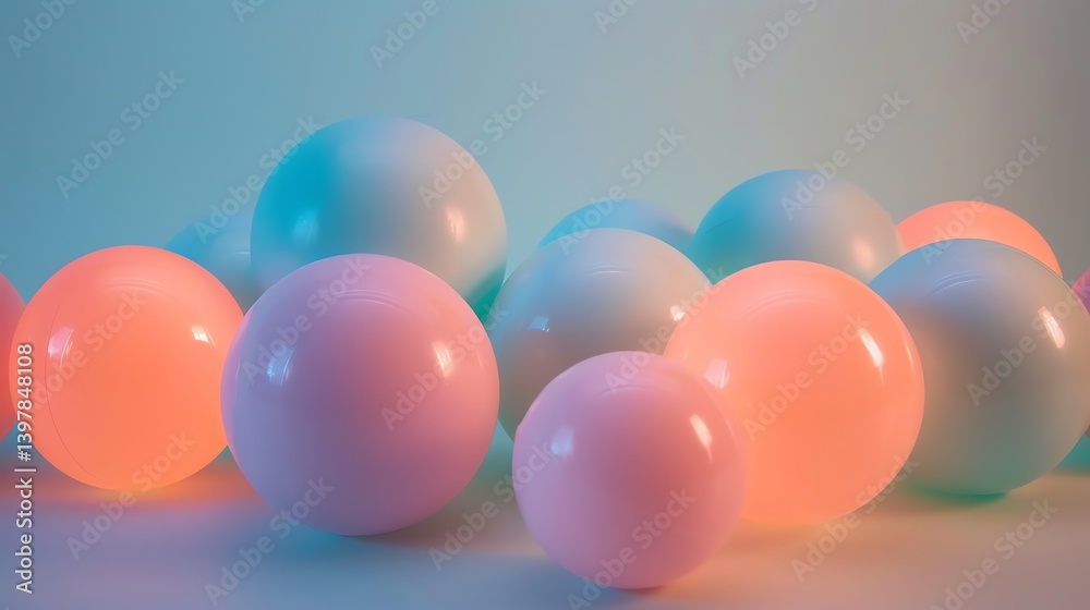 Canvas Prints a group of pastel-colored balls of various sizes are scattered on a table.