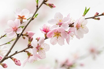 Obraz premium Blossoming almonds with flowers on white backround