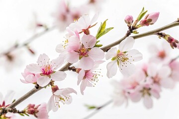 Obraz premium Blossoming almonds with flowers on white backround