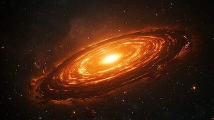 A dark black hole surrounded by a fiery, glowing accretion disk in space.