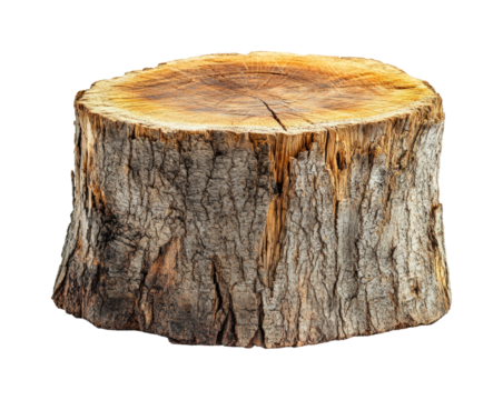 Cut tree stump in nature wood texture view isolated on transparent background png
