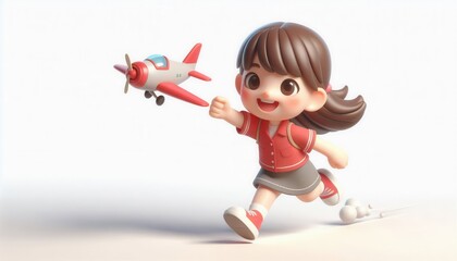 Child joyfully running with toy airplane indoor playground 3d animation fun playful