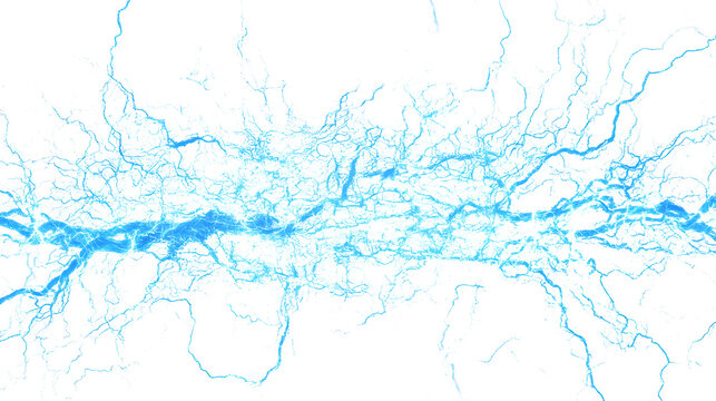 Electric blue lightning bolt illuminating isolate on PNG