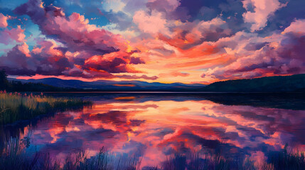 sunset over the lake