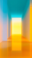 Fototapeta premium A corridor with gradient colors transitioning from blue to yellow