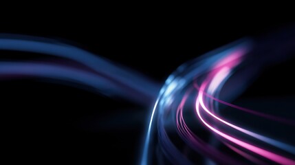 An abstract background with luminous lines and blurry lighting effects, a dark blue background with colorful stripes such as white, pink, etc., creates a sense of movement and visual contrast.