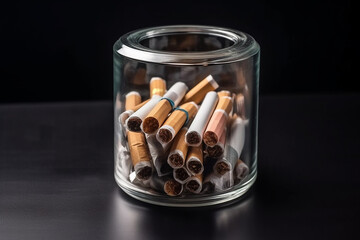 Used Cigarette Butts in Tin Can &ndash; Concept of Smoking Pollution and Addiction Waste
