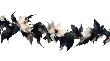 Obraz premium Dark Green and White Floral Garland on White Background