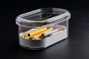 Used Cigarette Butts in Tin Can &ndash; Concept of Smoking Pollution and Addiction Waste