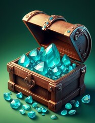 Aquamarine in einer Schatzkiste grüner Hintergrund
