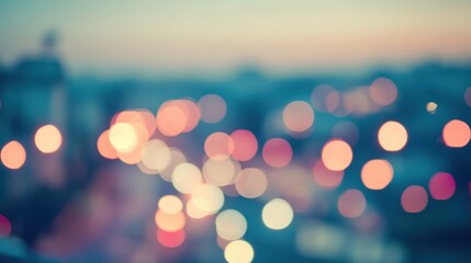 An abstract blurred cityscape showcases illuminated lights and colors
