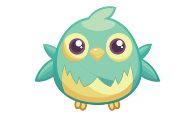 Cute Cartoon Bird Chubby Round Shape Turquoise vector illustrations