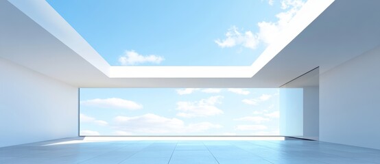 A blank billboard featuring a white screen set against a cloudy blue sky backdrop can serve as an advertising banner and symbolize a business concept