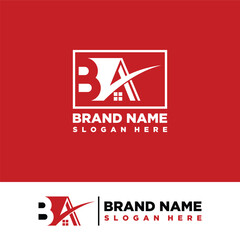 Letter BA roof of house logo design vector template