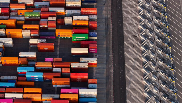 Los Angeles, United States - March 2025: Aerial View of Long Island port harbor, in Los Angeles, USA.