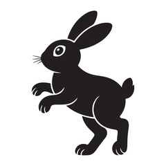 Playful black rabbit silhouette hopping, perfect for animal and nature-themed designs.