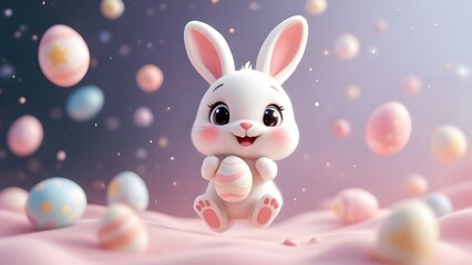 Fototapeta premium Cute Bunny Easter and Easter Egg in Galaxy