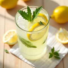 Fototapeta premium Refreshing Homemade Lemonade on a Sunny Table