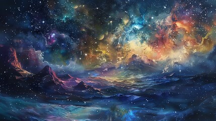 The image is a beautiful depiction of a starry night sky. The colors are vibrant and saturated, and the stars are bright and numerous.