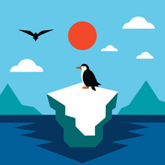 Fototapeta premium An iceberg in the middle of the ocean vector art illustration