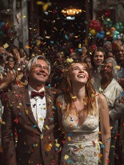 Candid moment of an engaged couple during a joyful