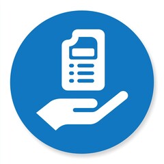 A hand holding a document icon on a blue circular background, symbolizing assistance, information, or customer service.