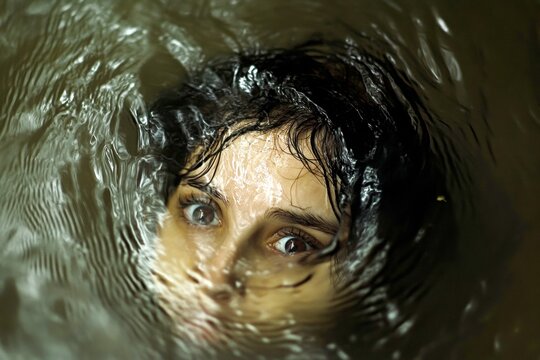 Drowning - nightmares, bad dreams: abstract image of physical state. Haunting shadows. Metaphorical drowning physical senses, of fear and despair. Night panic. Dream horror story. Fear in s.