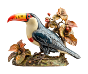 Colorful toucan figurine in natural environment artistic display home isolated on transparent background png