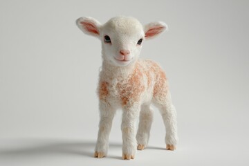 Fototapeta premium Cute lamb, standing, white background, farm animal, spring