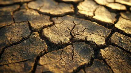 Dry, cracked earth under golden light, a stark view of environmental impact.