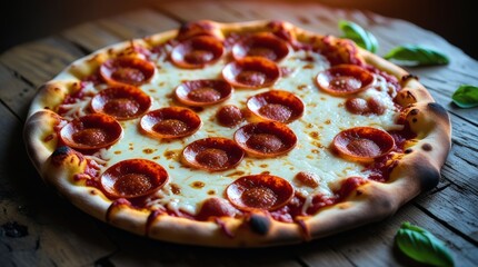 A freshly baked pepperoni pizza