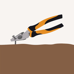 Pliers for removing bent nail. Vector stock illustration