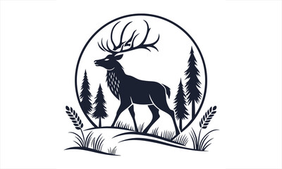 Obraz premium Elegant Deer Silhouette Isolated on White Background