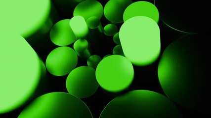 Green cylinders and spheres rotating abstract animation. Design