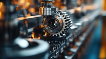 Obraz premium Gears and mechanical parts close-up with an industrial style atmosphere.